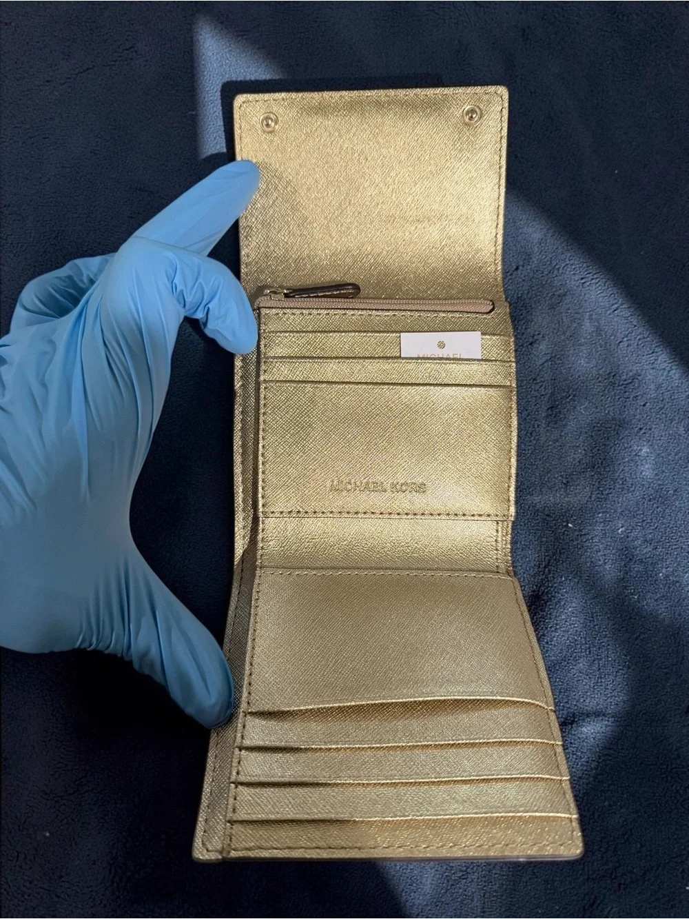 New Michael Kors Jet Set Travel Gold Small Trifold Card Case Wallet